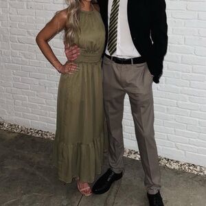 Green and gold maxi dress